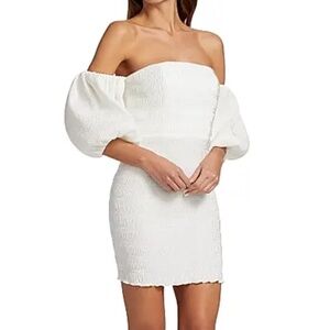 L'IDÉE Women's Art Deco Puff Sleeve Minidress Blanc 14 NWT